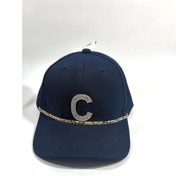 Navy blue Crystal accent Alphabet Initial letter C Shiny Bling Baseball Cap Hat - Picture 8 of 8